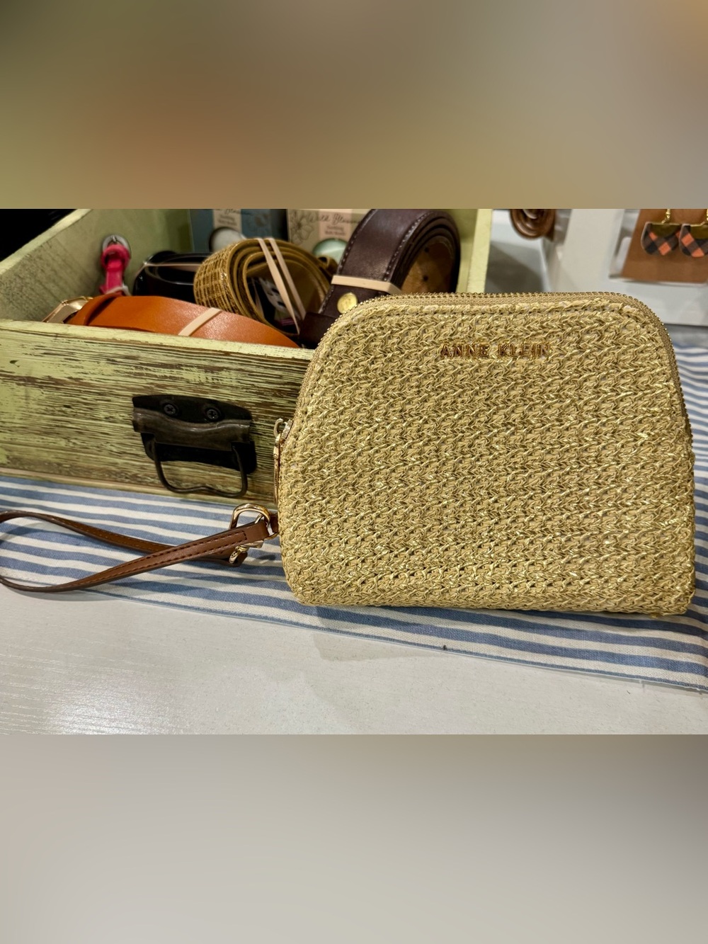 Anne Klein Gold-Tone Woven Straw Wristlet